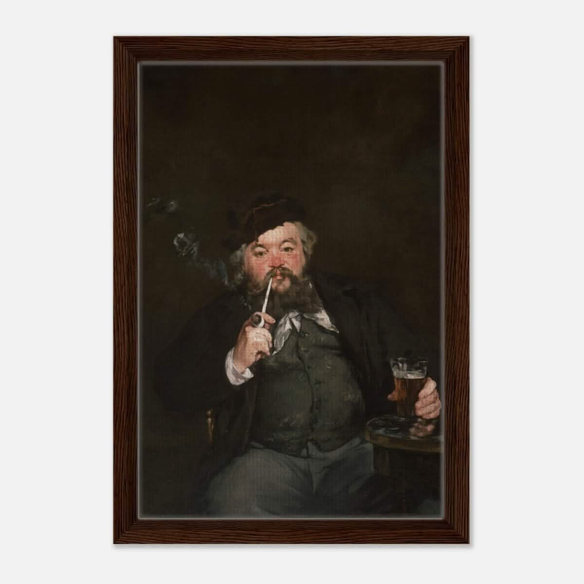 Le Bon Bock (1873) by Édouard Manet | The Good Pint | Vintage wall art print - Framed Canvas - 30x45 cm / 12x18″ - Dark wood frame