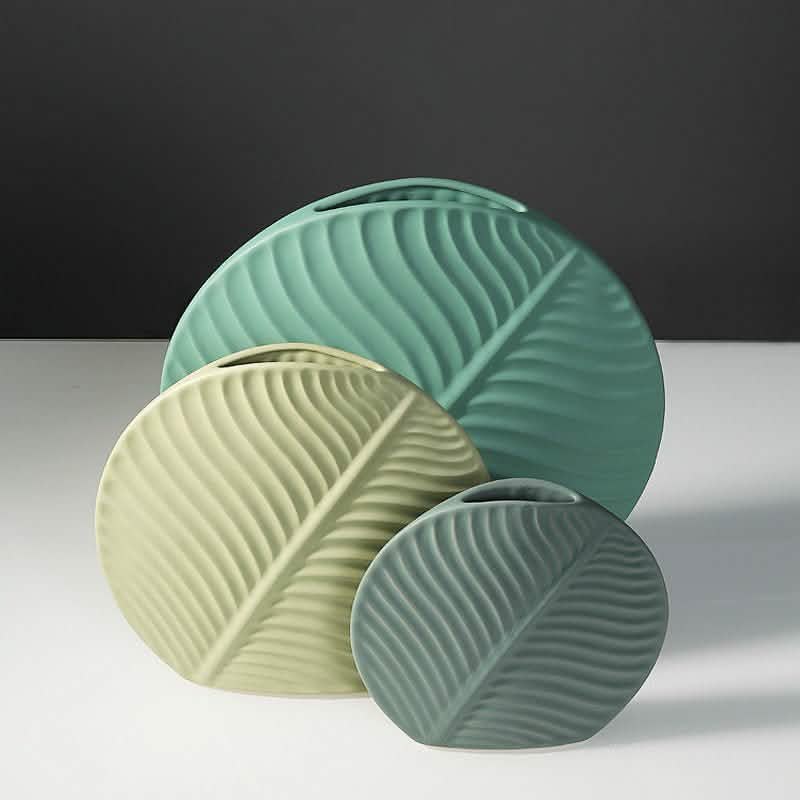 Leaf Ornament Ceramic Vase Collection – Modern Porcelain Decorative Vases - Small Leaf Vase - Dark Green -