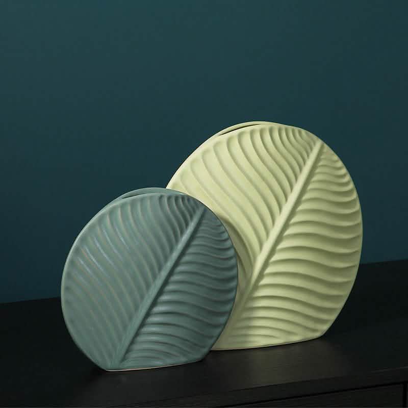 Leaf Ornament Ceramic Vase Collection – Modern Porcelain Decorative Vases - Small Leaf Vase - Dark Green -