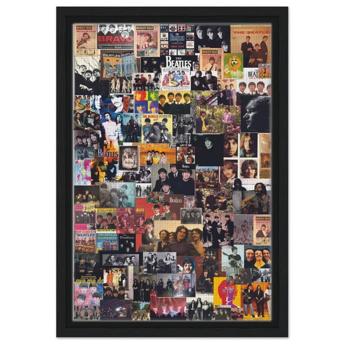 Legendary Harmony: The Ultimate Beatles Collage | Pop Art - Framed Canvas - 30x45 cm / 12x18″ - Black frame