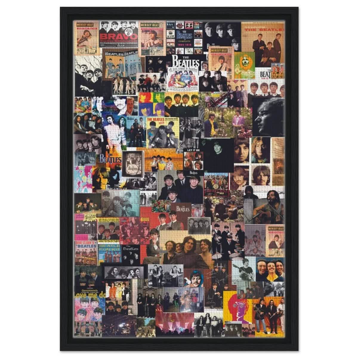 Legendary Harmony: The Ultimate Beatles Collage | Pop Art - Framed Canvas - 40x60 cm / 16x24″ - Black frame