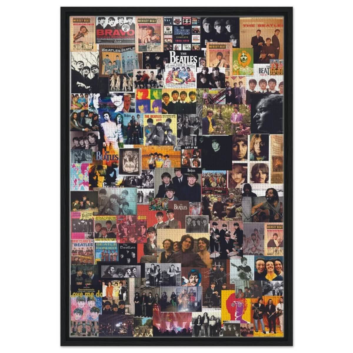 Legendary Harmony: The Ultimate Beatles Collage | Pop Art - Framed Canvas - 60x90 cm / 24x36″ - Black frame