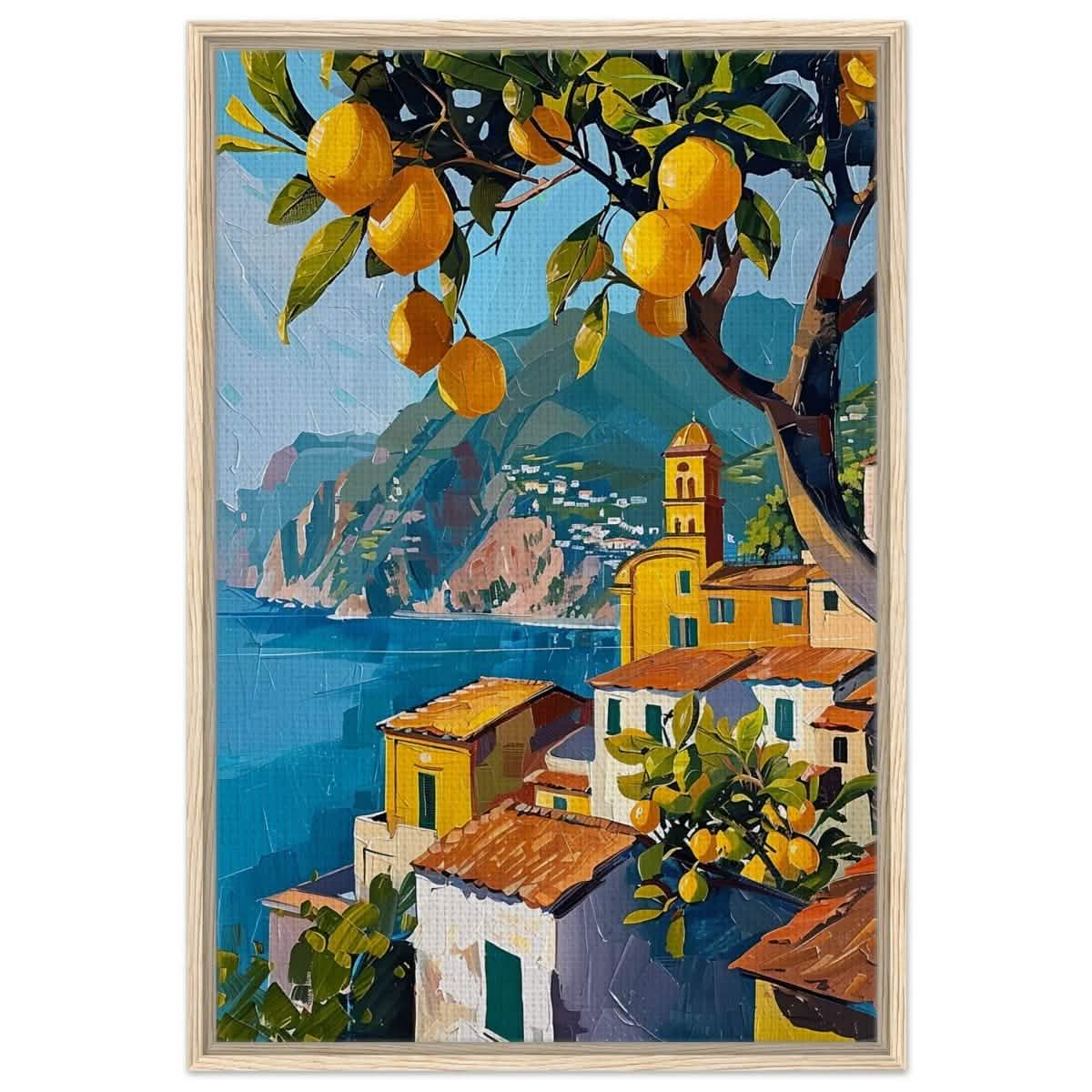 Lemon Grove Bliss | Modern Impressionism Mediterranean - Inspired | wall art print - Framed Canvas - 30x45 cm / 12x18″ - Wood frame