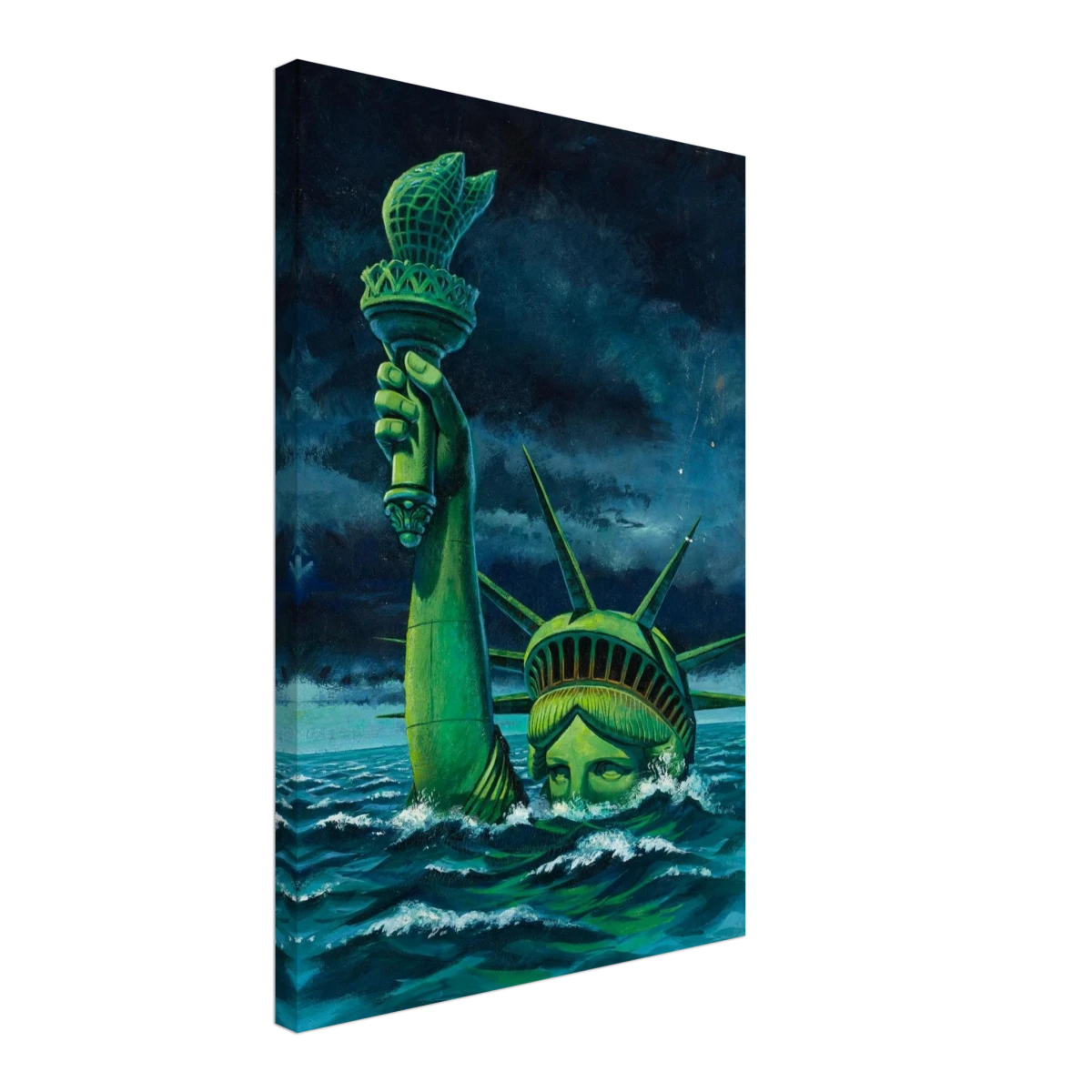 "Liberty Submerged" – Surreal Political Apocalypse Art | Statement Wall Art Print - Canvas - 40x60 cm / 16x24″ -