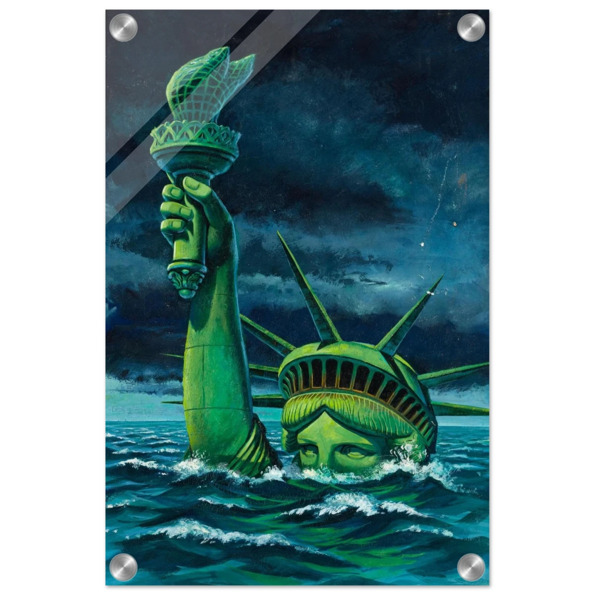 "Liberty Submerged" – Surreal Political Apocalypse Art | Statement Wall Art Print - Acrylic Print - 30x45 cm / 12x18″ -