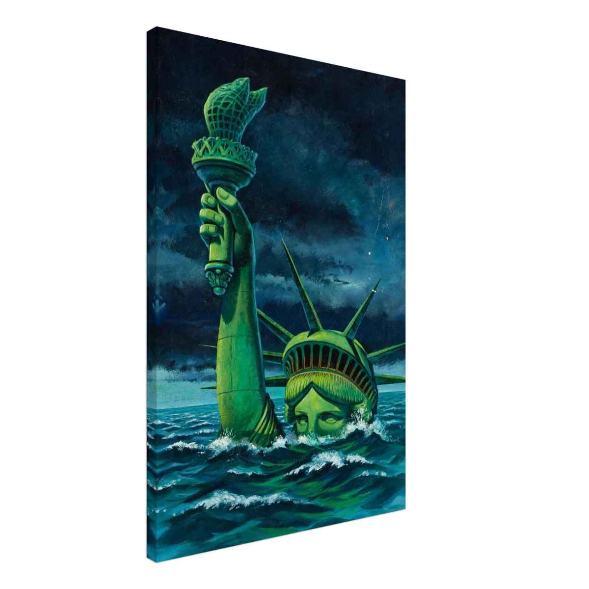 "Liberty Submerged" – Surreal Political Apocalypse Art | Statement Wall Art Print - Canvas - 50x75 cm / 20x30″ -