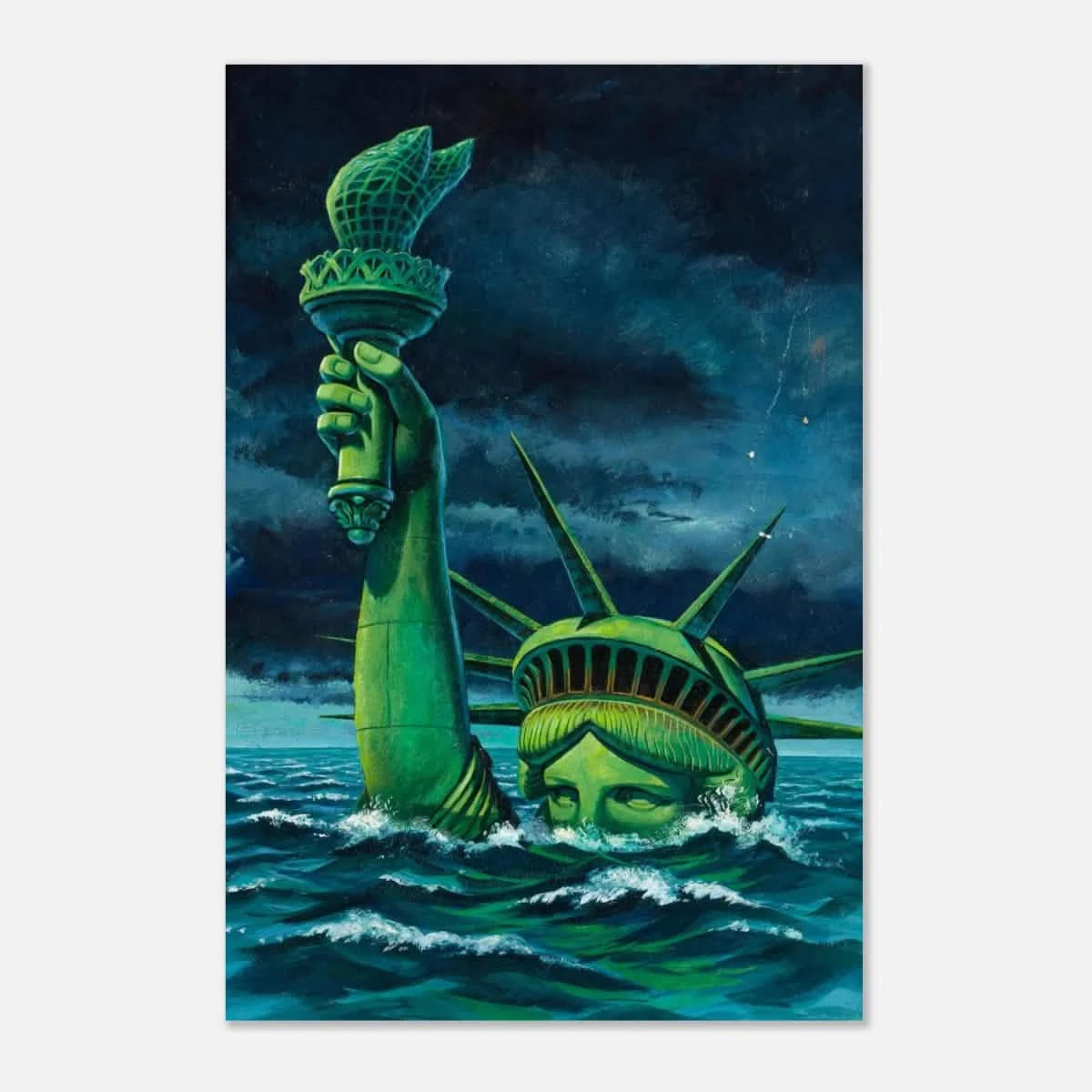 "Liberty Submerged" – Surreal Political Apocalypse Art | Statement Wall Art Print - Aluminum Print - 30x45 cm / 12x18″ -