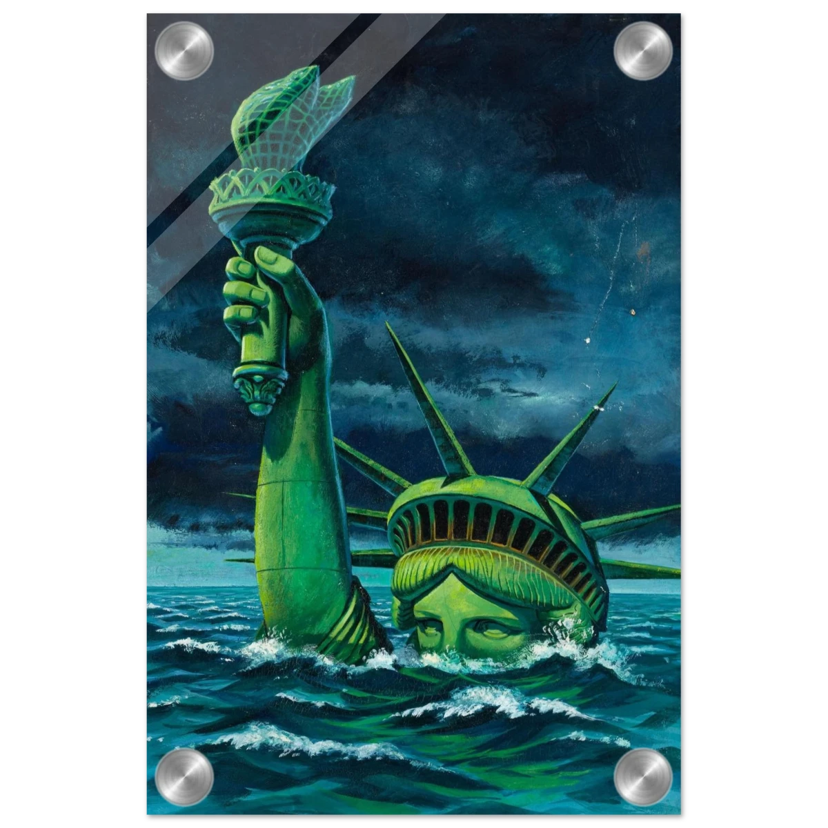 "Liberty Submerged" – Surreal Political Apocalypse Art | Statement Wall Art Print - Acrylic Print - 20x30 cm / 8x12″ -