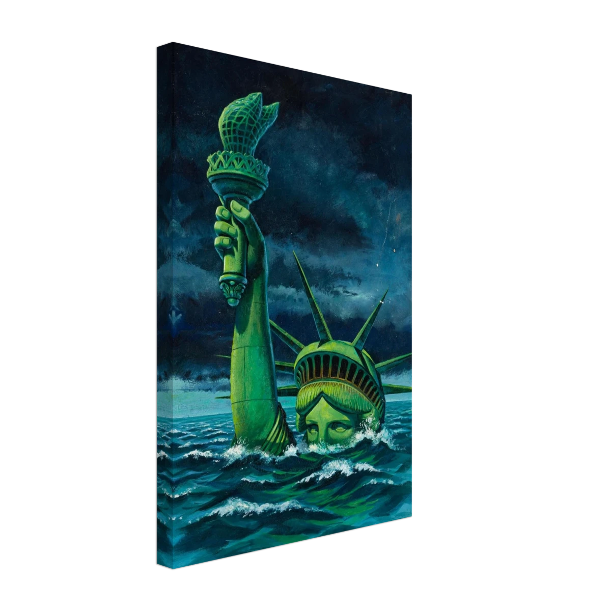"Liberty Submerged" – Surreal Political Apocalypse Art | Statement Wall Art Print - Canvas - 30x45 cm / 12x18″ -