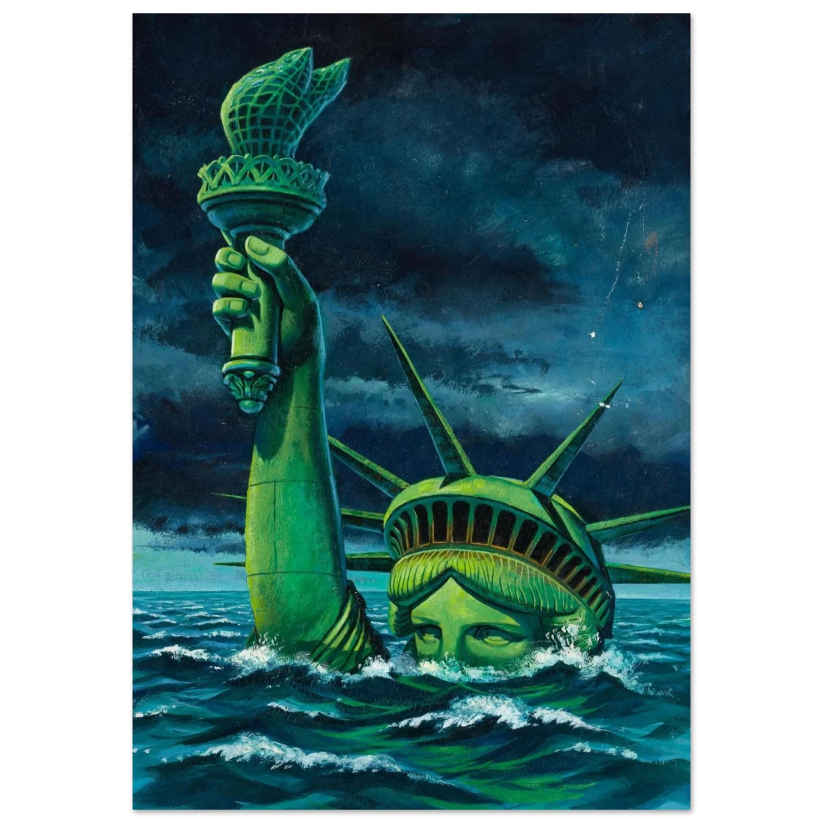 "Liberty Submerged" – Surreal Political Apocalypse Art | Statement Wall Art Print - Fine Art Poster - 70x100 cm / 28x40″ -