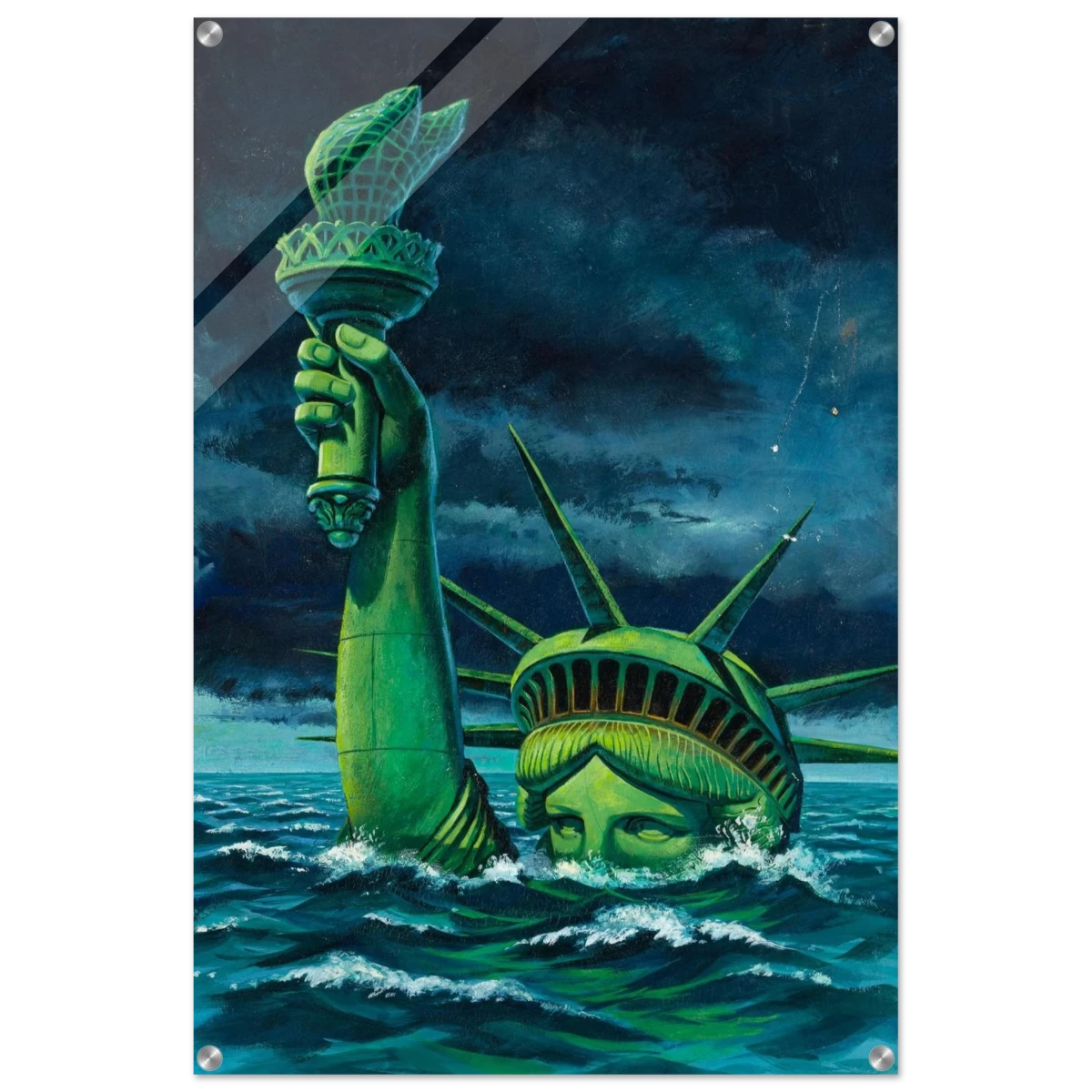 "Liberty Submerged" – Surreal Political Apocalypse Art | Statement Wall Art Print - Acrylic Print - 60x90 cm / 24x36″ -
