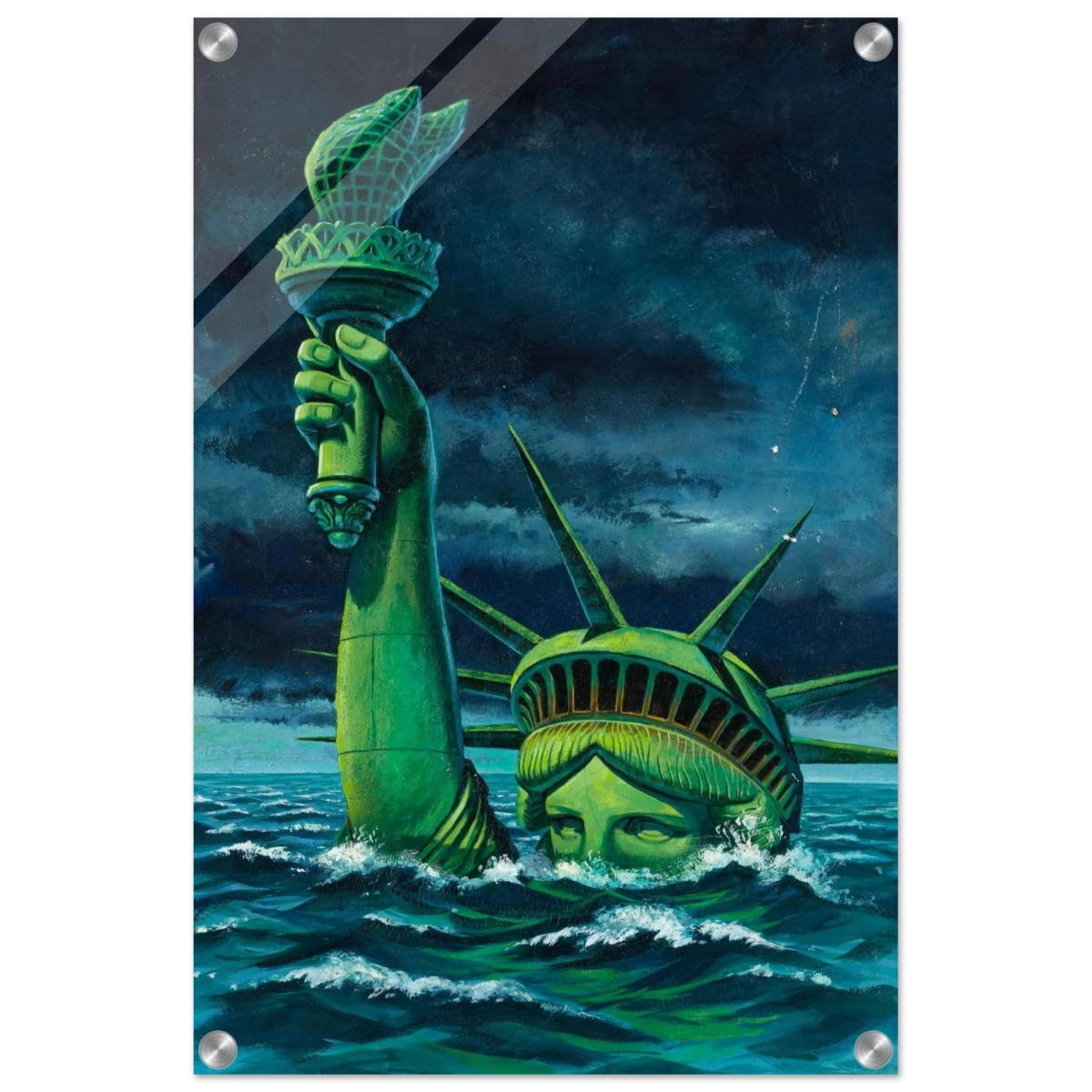 "Liberty Submerged" – Surreal Political Apocalypse Art | Statement Wall Art Print - Acrylic Print - 40x60 cm / 16x24″ -