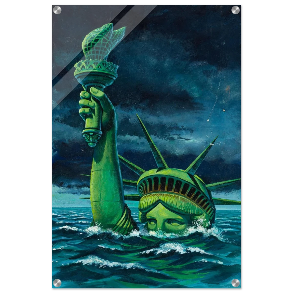 "Liberty Submerged" – Surreal Political Apocalypse Art | Statement Wall Art Print - Acrylic Print - 50x75 cm / 20x30″ -