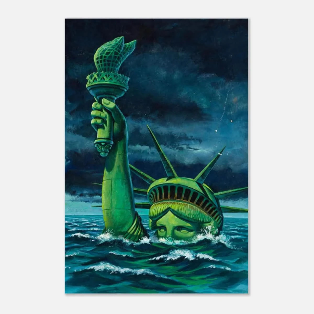 "Liberty Submerged" – Surreal Political Apocalypse Art | Statement Wall Art Print - Aluminum Print - 20x30 cm / 8x12″ -