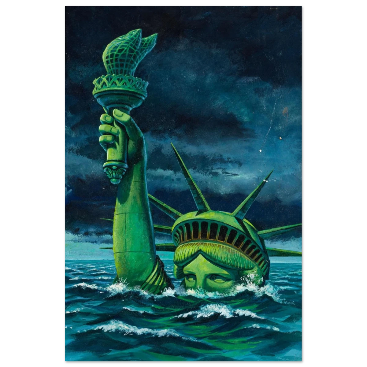 "Liberty Submerged" – Surreal Political Apocalypse Art | Statement Wall Art Print - Fine Art Poster - 60x90 cm / 24x36″ -