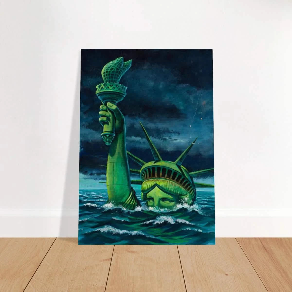 "Liberty Submerged" – Surreal Political Apocalypse Art | Statement Wall Art Print - Brushed Aluminum Print - 70x100 cm / 28x40″ -