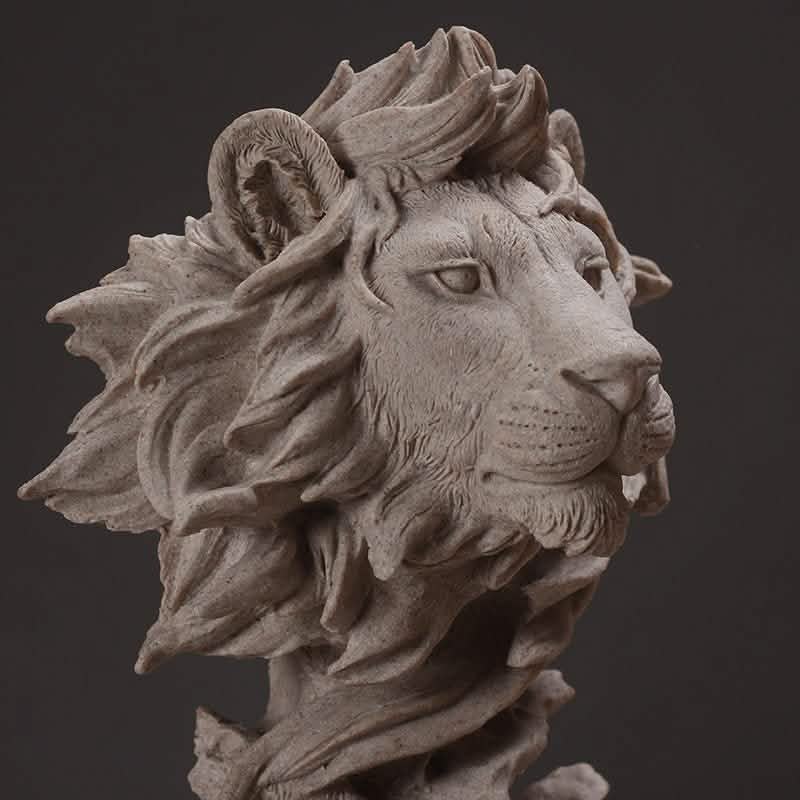 Lion Head Wall Sculpture – Modern Resin Art Décor - Grey -