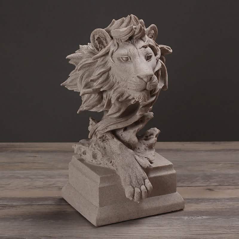 Lion Head Wall Sculpture – Modern Resin Art Décor - Grey -