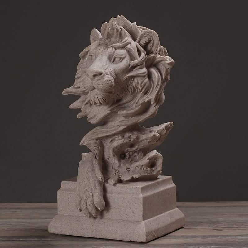 Lion Head Wall Sculpture – Modern Resin Art Décor - Grey -