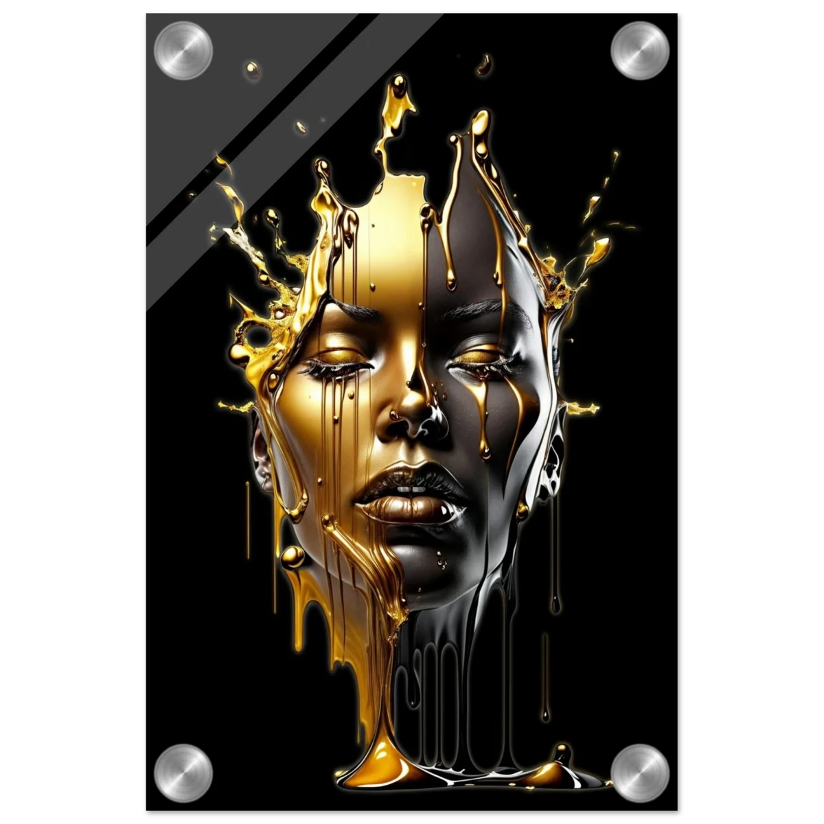 Liquid Gold: Duality in Drip – Contemporary Digital Portrait Art Print - Acrylic Print - 20x30 cm / 8x12″ -