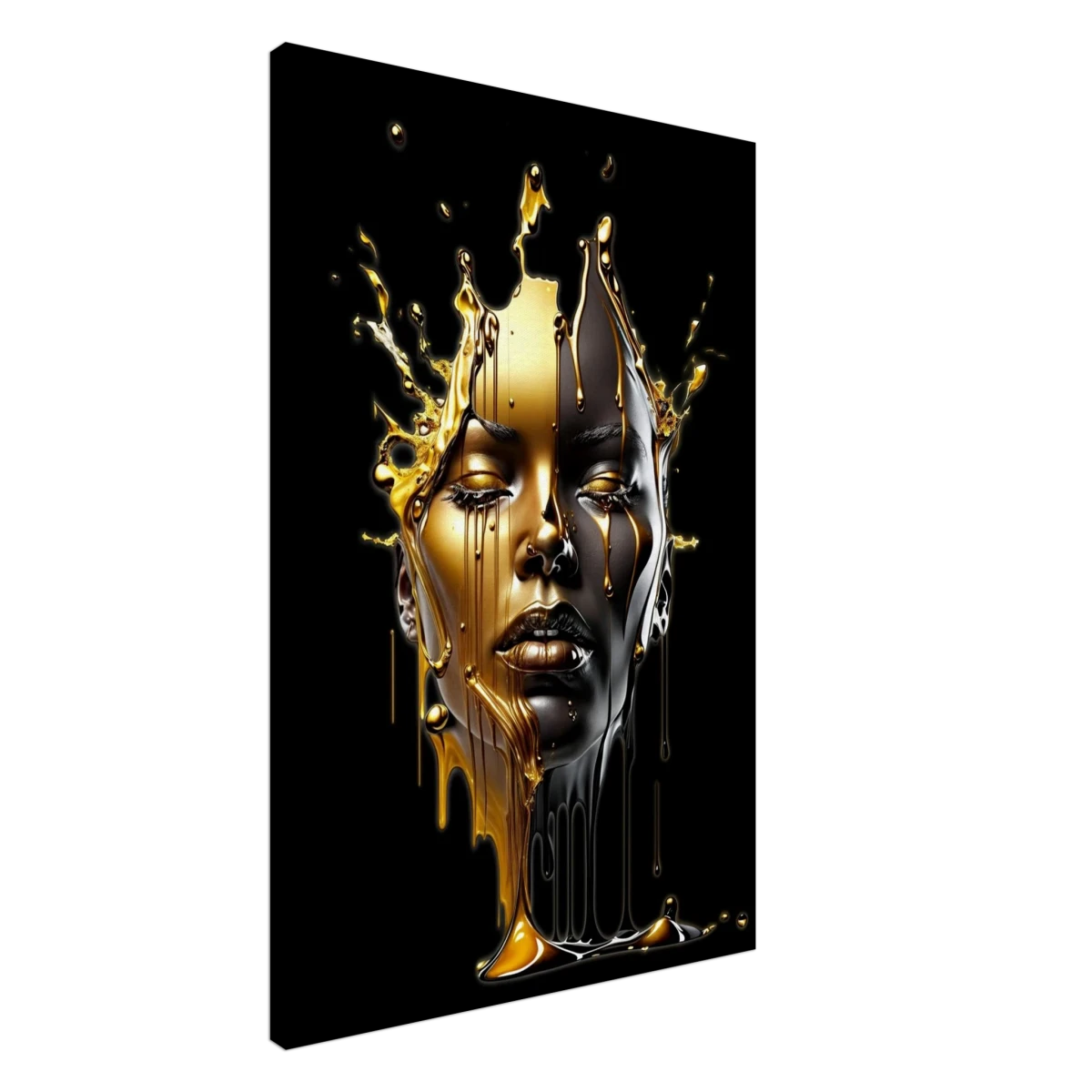Liquid Gold: Duality in Drip – Contemporary Digital Portrait Art Print - Canvas - 60x90 cm / 24x36″ -