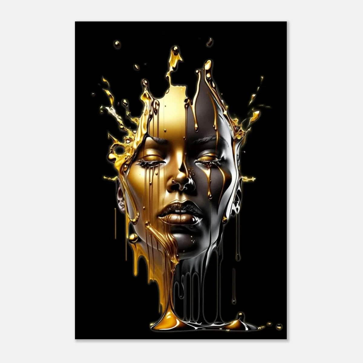 Liquid Gold: Duality in Drip – Contemporary Digital Portrait Art Print - Aluminum Print - 60x90 cm / 24x36″ -
