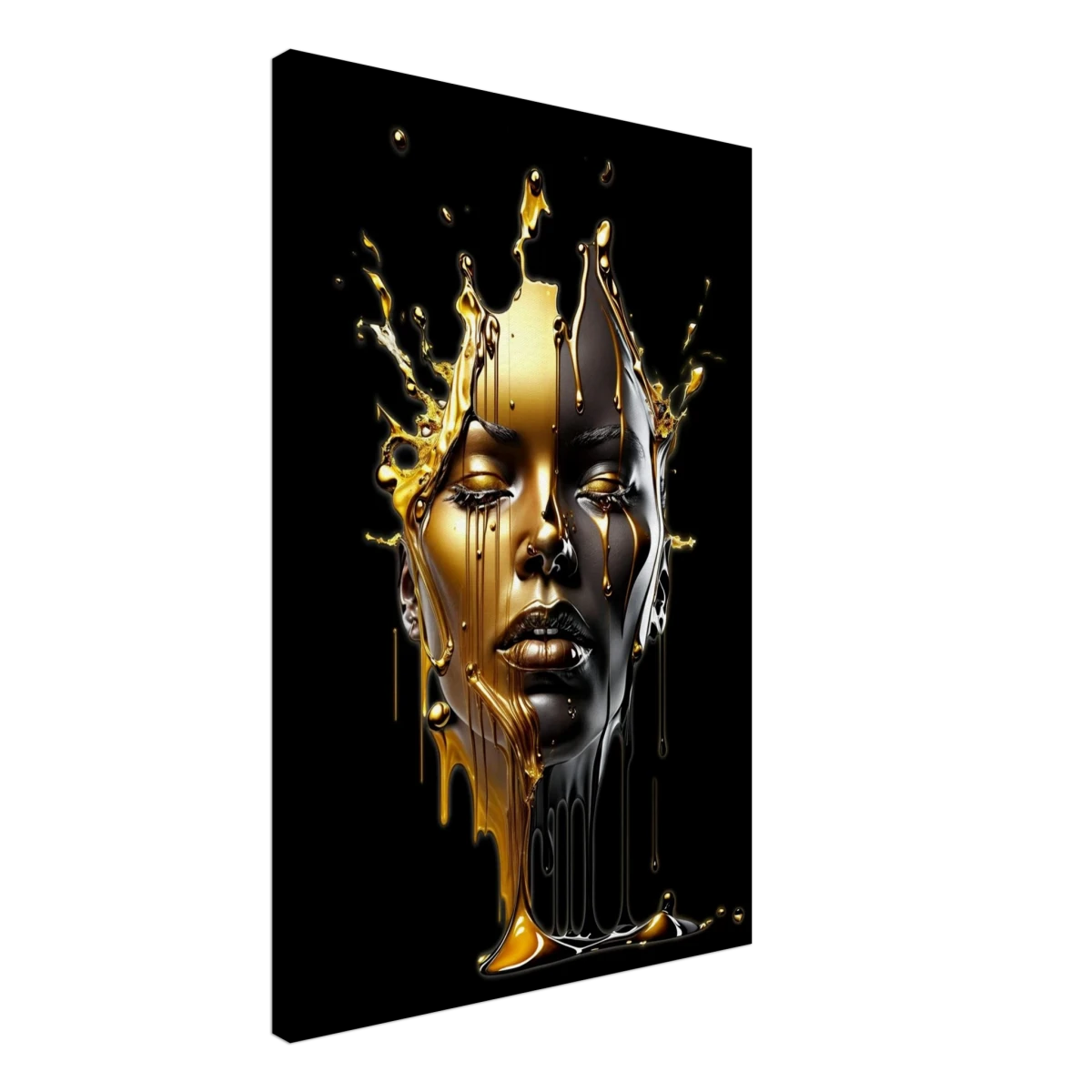 Liquid Gold: Duality in Drip – Contemporary Digital Portrait Art Print - Canvas - 50x75 cm / 20x30″ -