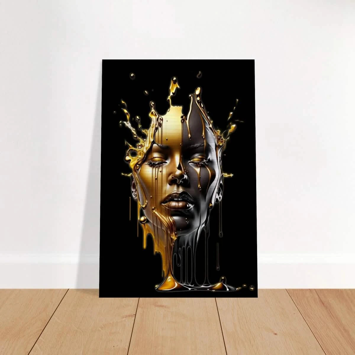 Liquid Gold: Duality in Drip – Contemporary Digital Portrait Art Print - Brushed Aluminum Print - 60x90 cm / 24x36″ -