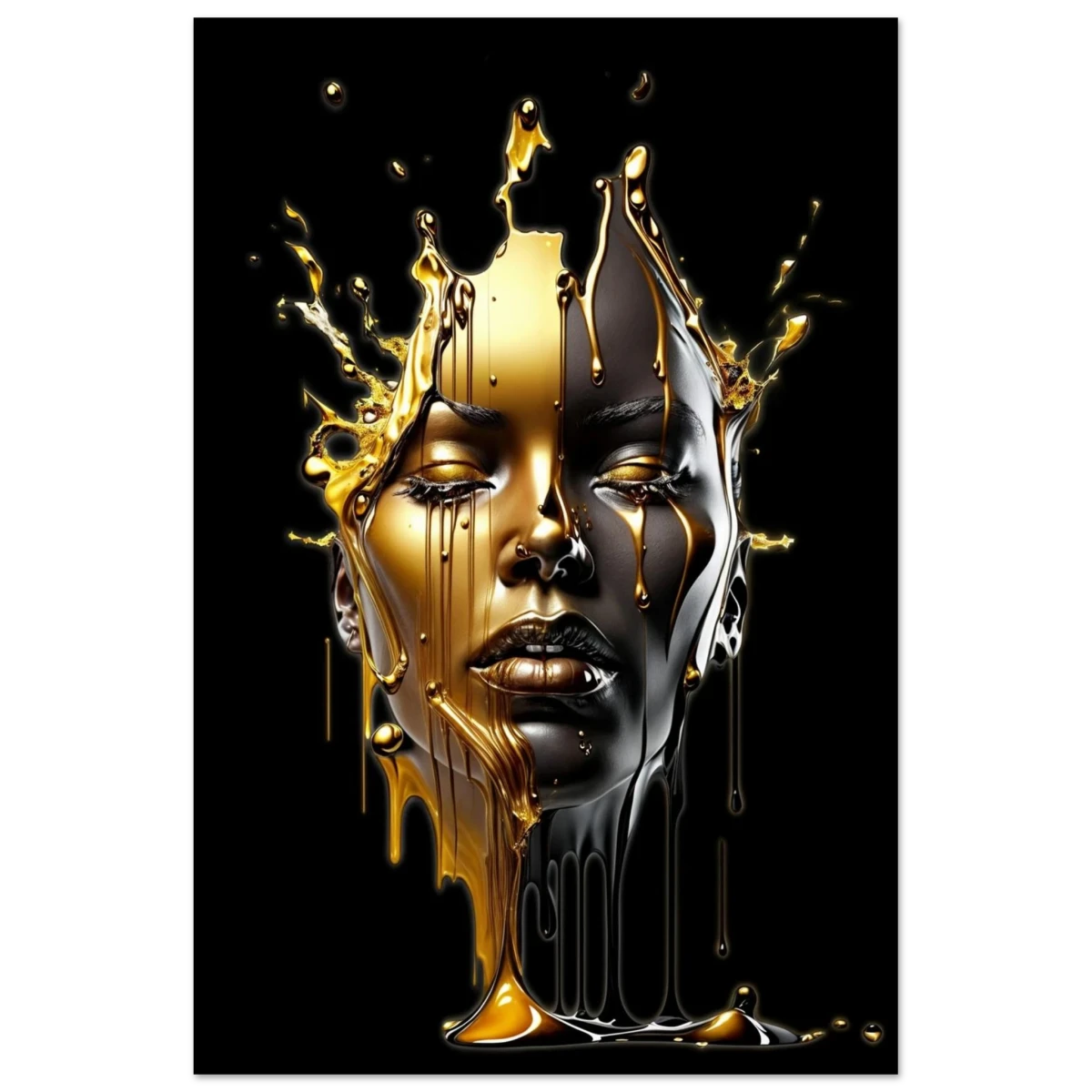 Liquid Gold: Duality in Drip – Contemporary Digital Portrait Art Print - Fine Art Poster - 40x60 cm / 16x24″ -