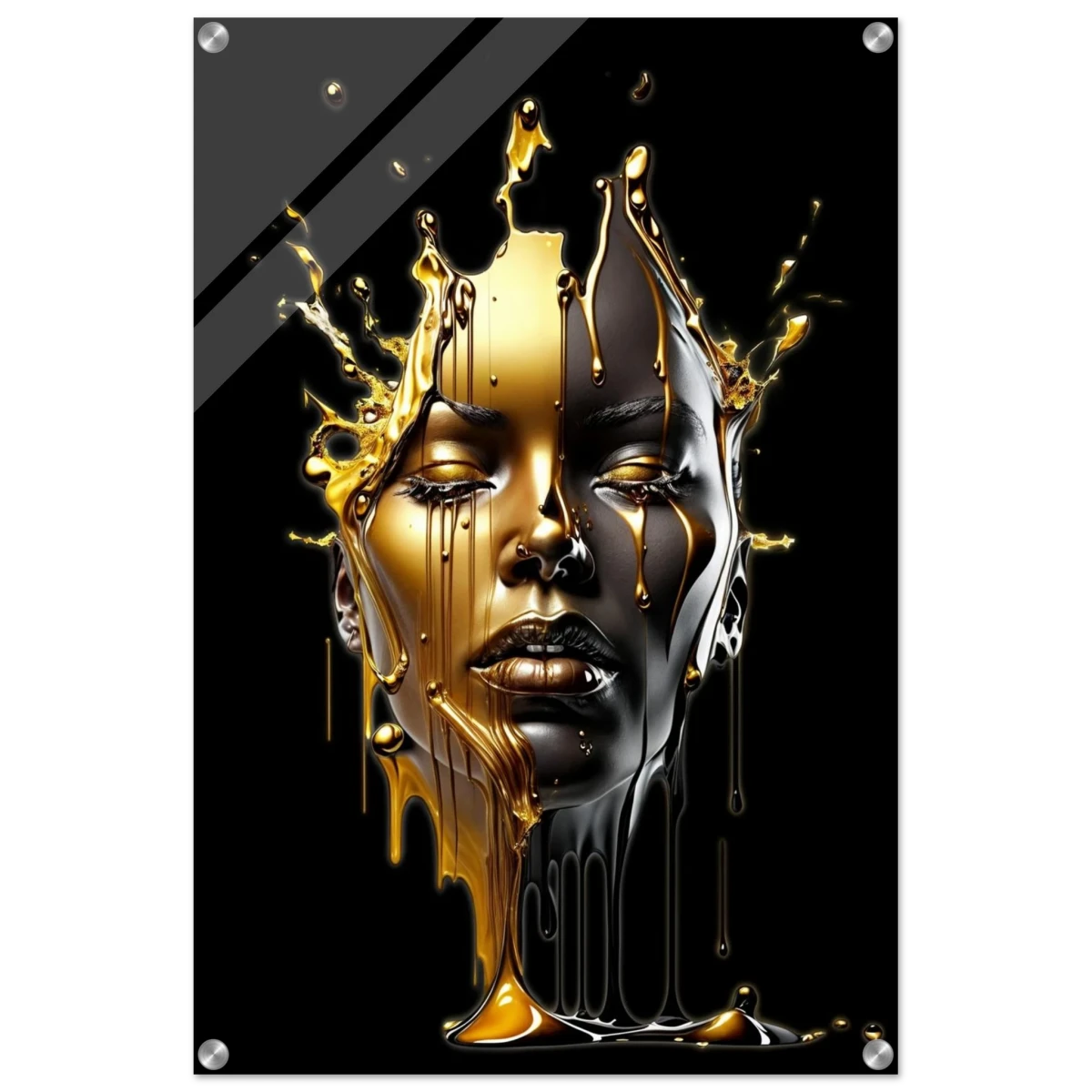 Liquid Gold: Duality in Drip – Contemporary Digital Portrait Art Print - Acrylic Print - 50x75 cm / 20x30″ -