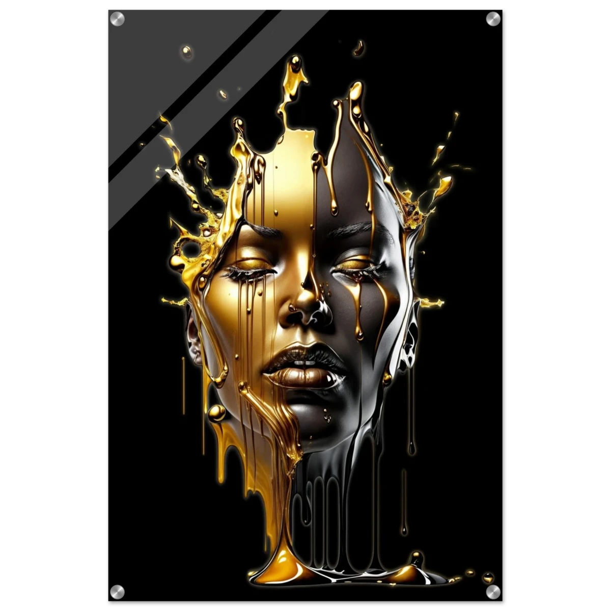 Liquid Gold: Duality in Drip – Contemporary Digital Portrait Art Print - Acrylic Print - 60x90 cm / 24x36″ -