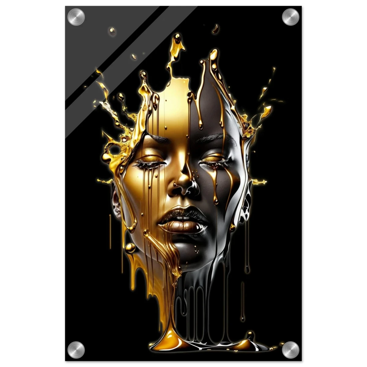 Liquid Gold: Duality in Drip – Contemporary Digital Portrait Art Print - Acrylic Print - 30x45 cm / 12x18″ -