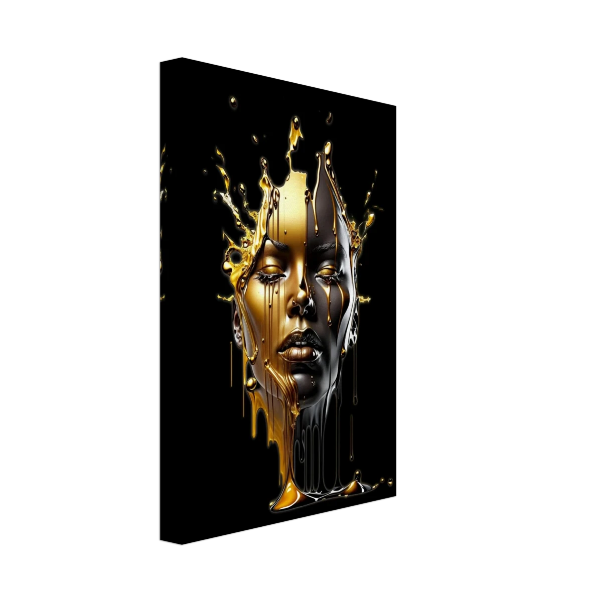 Liquid Gold: Duality in Drip – Contemporary Digital Portrait Art Print - Canvas - 20x30 cm / 8x12″ -
