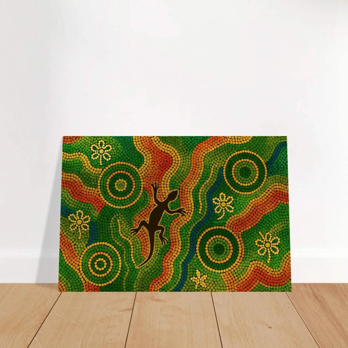 Lizard Dreaming – Aboriginal Dot Painting Wall Art Print - Brushed Aluminum Print - 60x90 cm / 24x36″ -