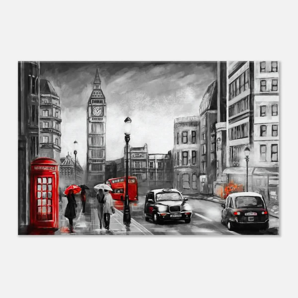 London in the Rain | Selective Color Urban Art | Wall Art Print - Acrylic Print - 30x45 cm / 12x18″ -