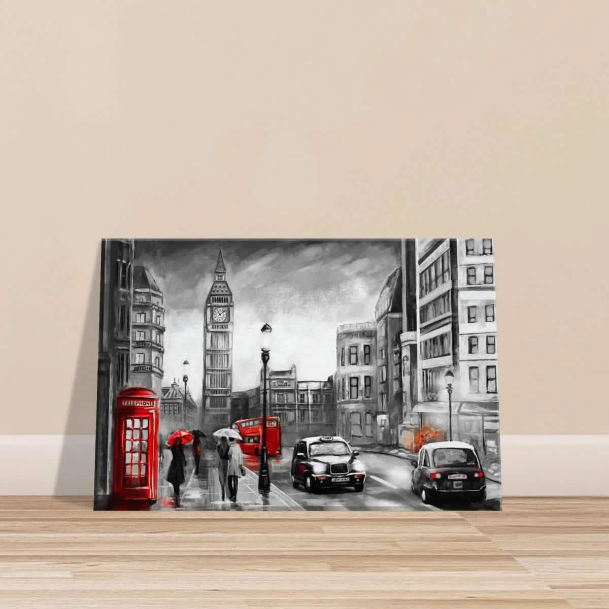 London in the Rain | Selective Color Urban Art | Wall Art Print - Brushed Aluminum Print - 40x60 cm / 16x24″ -
