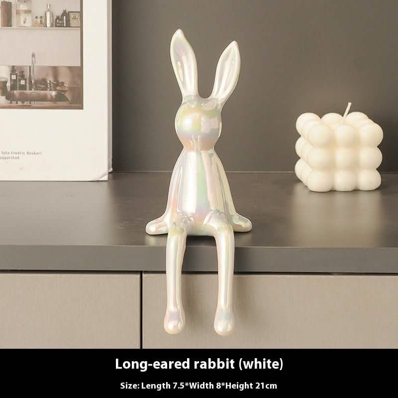 Long Eared Rabbit Ornament – Modern Ceramic Animal Figurine Home Décor - Long Eared Rabbit White -