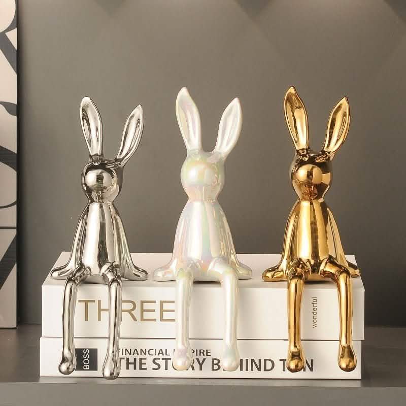 Long Eared Rabbit Ornament – Modern Ceramic Animal Figurine Home Décor - Long Eared Rabbit Gold -