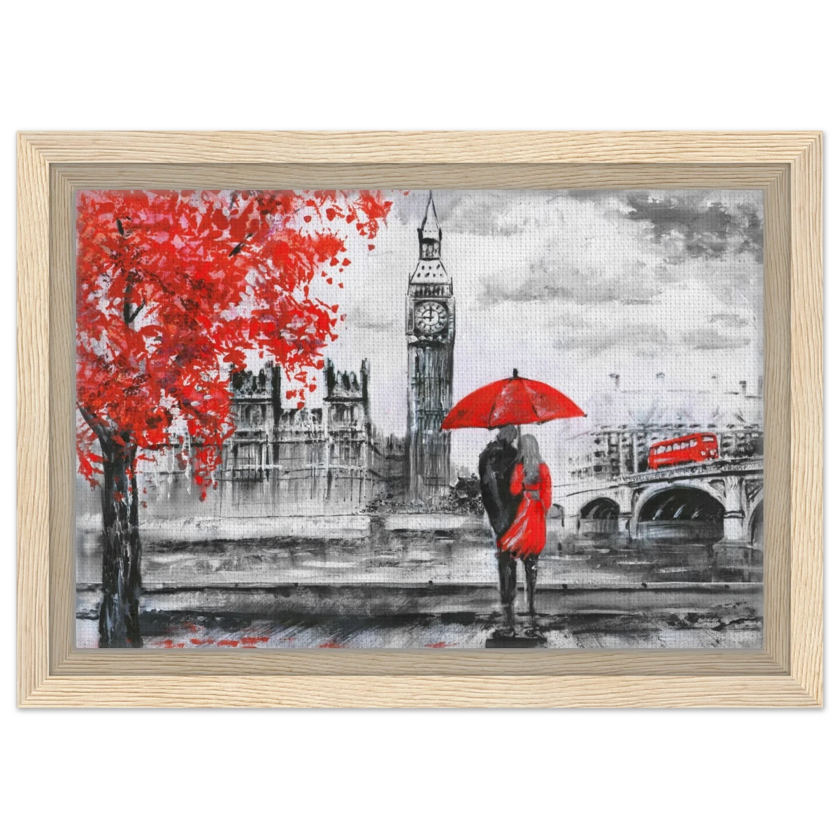 "Love in London Rain" – Romantic City Escape | Wall Art Print - Framed Canvas - 20x30 cm / 8x12″ - Wood frame