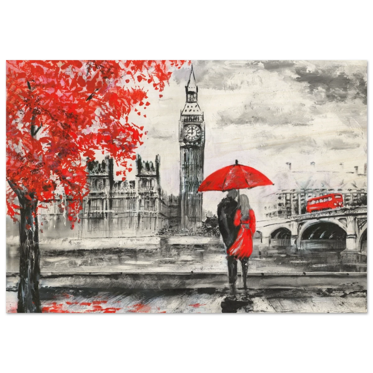 "Love in London Rain" – Romantic City Escape | Wall Art Print - Wood Prints - 70x100 cm / 28x40″ -