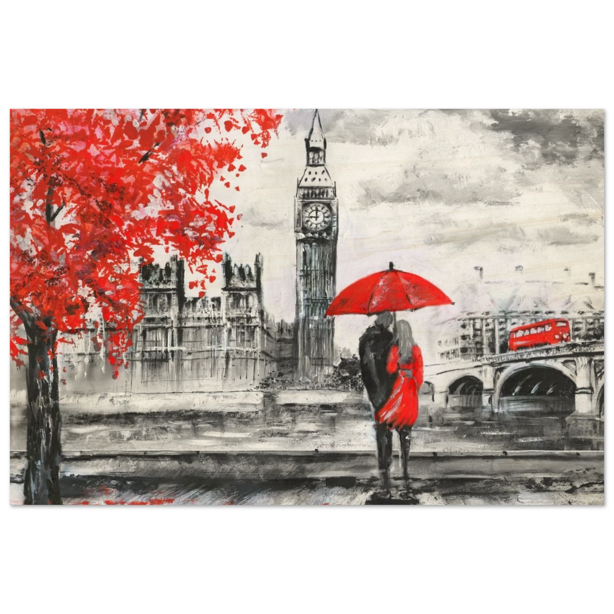 "Love in London Rain" – Romantic City Escape | Wall Art Print - Wood Prints - 20x30 cm / 8x12″ -