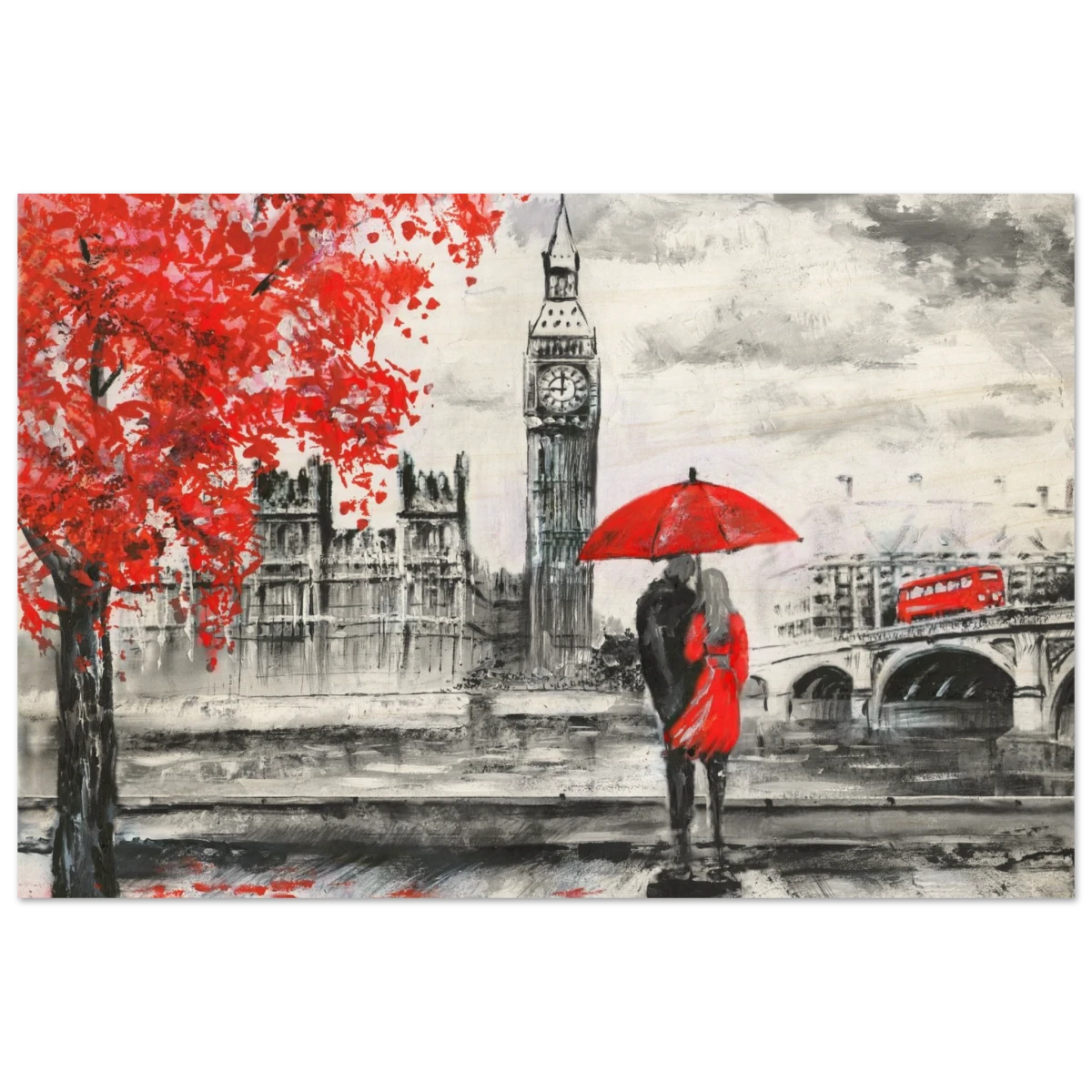 "Love in London Rain" – Romantic City Escape | Wall Art Print - Wood Prints - 60x90 cm / 24x36″ -