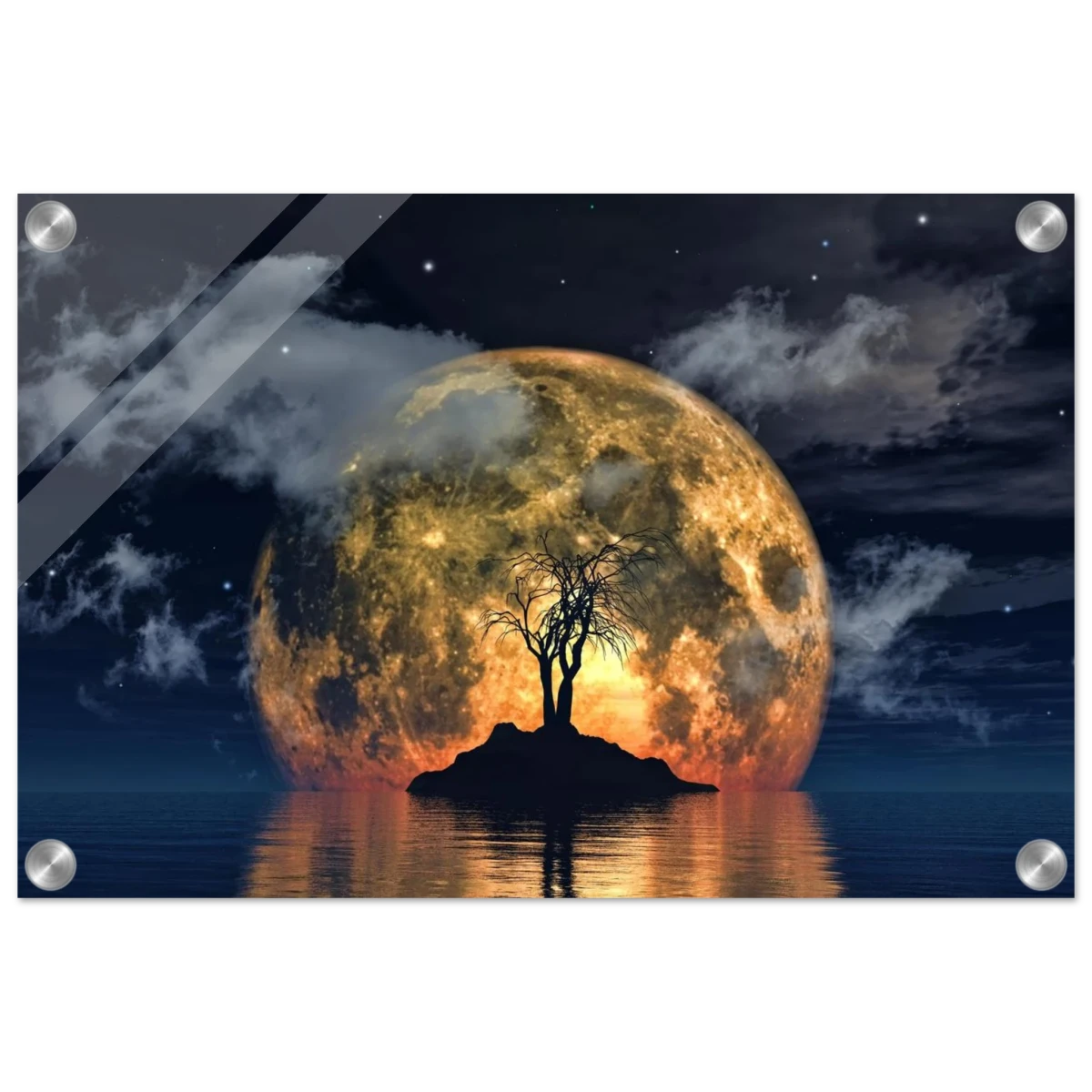 "Lunar Eclipse Isle" – A Celestial Nightscape Awakened by the Moon Fine Art Digital Illustration | Surreal Moonlit Scene - Acrylic Print - 30x45 cm / 12x18″ -