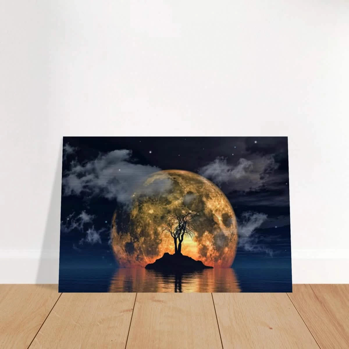 "Lunar Eclipse Isle" – A Celestial Nightscape Awakened by the Moon Fine Art Digital Illustration | Surreal Moonlit Scene - Brushed Aluminum Print - 40x60 cm / 16x24″ -