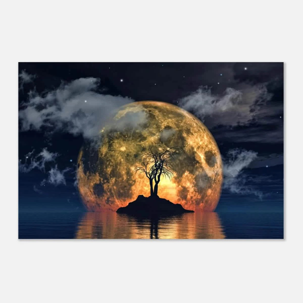 "Lunar Eclipse Isle" – A Celestial Nightscape Awakened by the Moon Fine Art Digital Illustration | Surreal Moonlit Scene - Aluminum Print - 50x75 cm / 20x30″ -