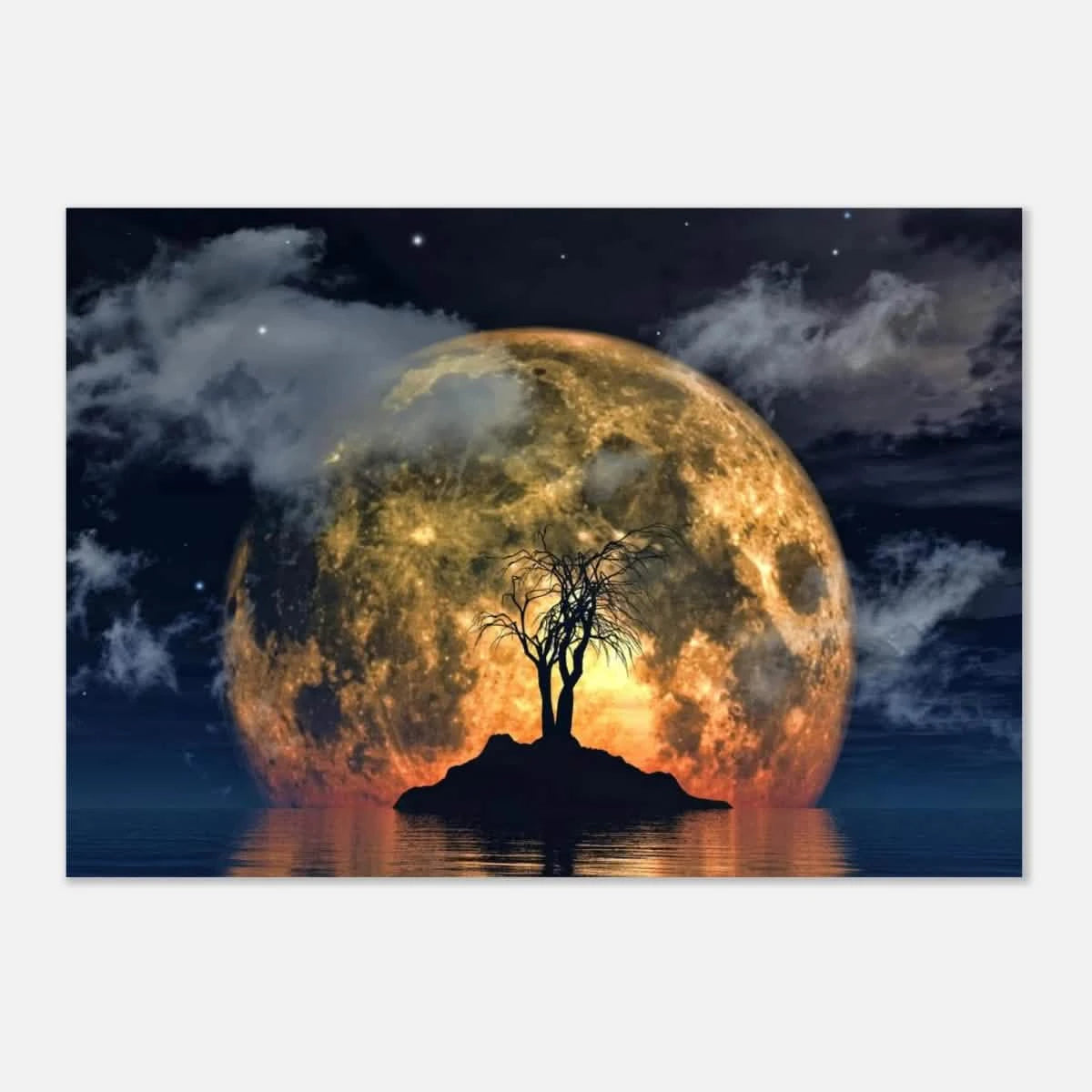 "Lunar Eclipse Isle" – A Celestial Nightscape Awakened by the Moon Fine Art Digital Illustration | Surreal Moonlit Scene - Aluminum Print - 70x100 cm / 28x40″ -