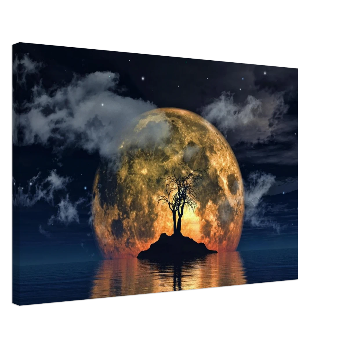 "Lunar Eclipse Isle" – A Celestial Nightscape Awakened by the Moon Fine Art Digital Illustration | Surreal Moonlit Scene - Canvas - 50x75 cm / 20x30″ -