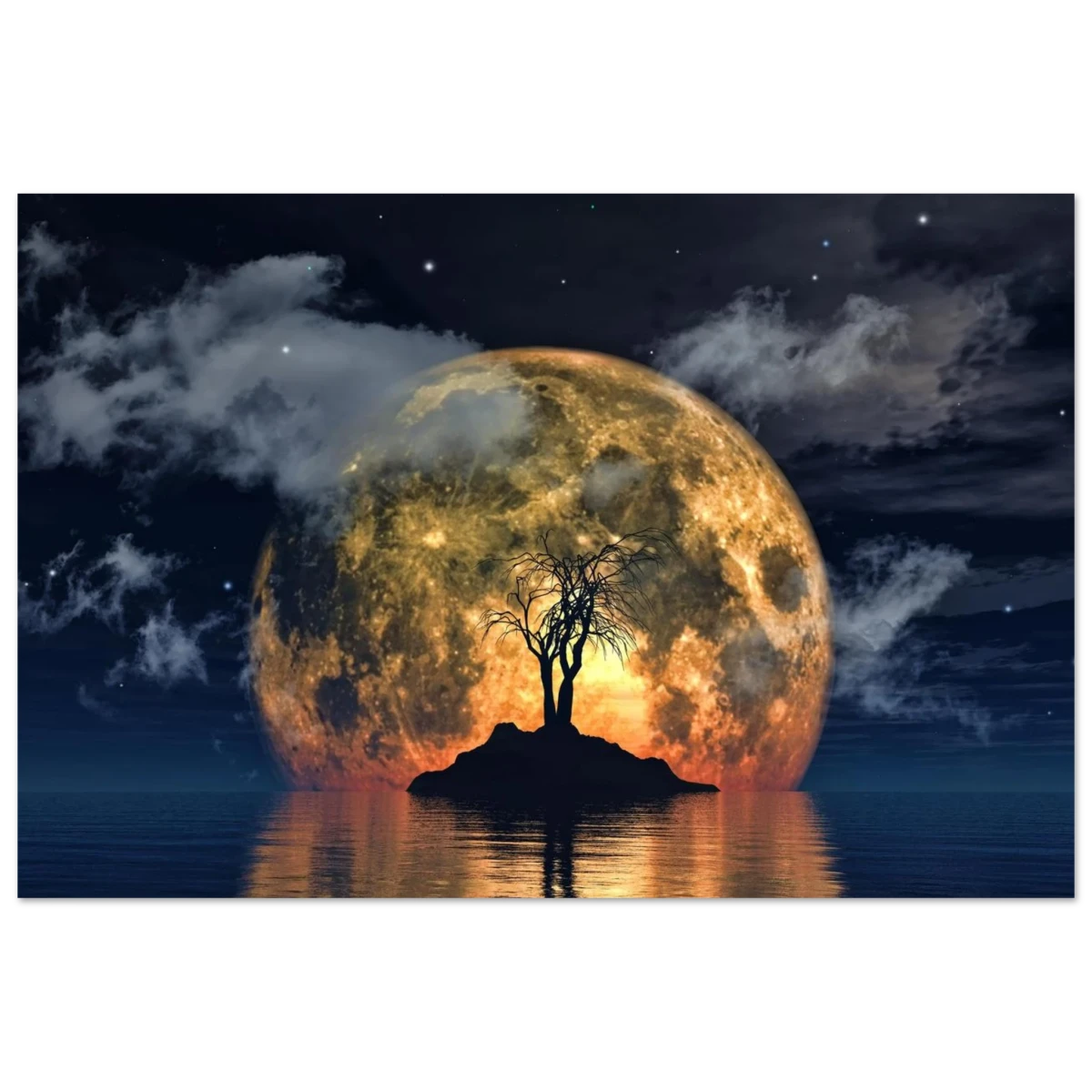 "Lunar Eclipse Isle" – A Celestial Nightscape Awakened by the Moon Fine Art Digital Illustration | Surreal Moonlit Scene - Fine Art Poster - 30x45 cm / 12x18″ -