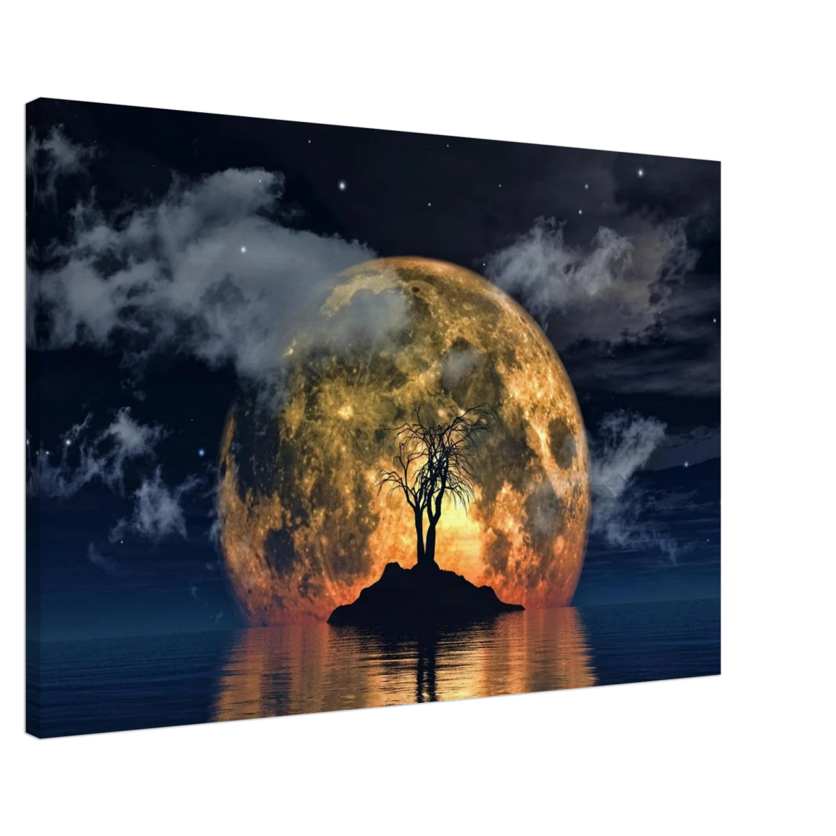 "Lunar Eclipse Isle" – A Celestial Nightscape Awakened by the Moon Fine Art Digital Illustration | Surreal Moonlit Scene - Canvas - 60x90 cm / 24x36″ -
