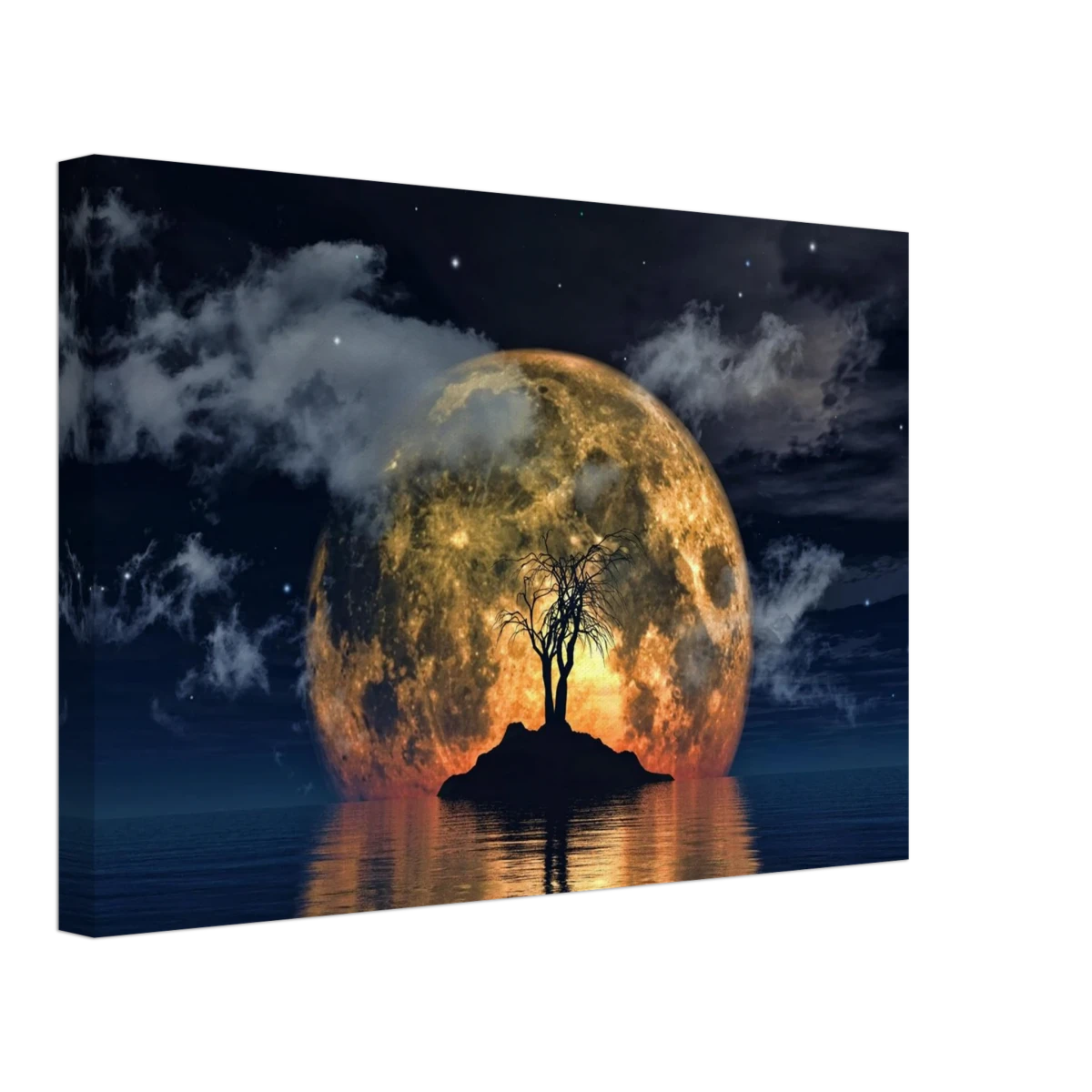 "Lunar Eclipse Isle" – A Celestial Nightscape Awakened by the Moon Fine Art Digital Illustration | Surreal Moonlit Scene - Canvas - 30x45 cm / 12x18″ -